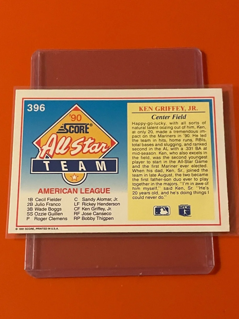 Ken Griffey Jr. #396 [All-Star] 1991 Score Baseball Trading Card